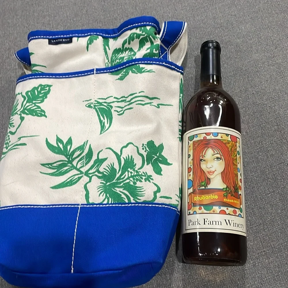 COPY - Lands End Beige Green Blue Tropical 2 wine Bottle Holder Bag